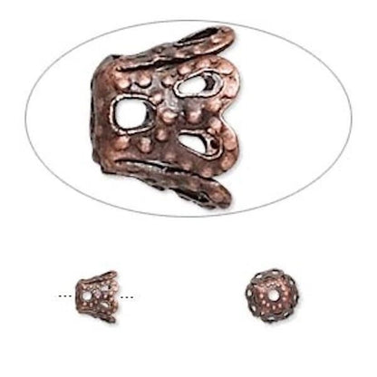 Antiqued Copper Pewter Lacy Cone Bead Caps, 6x5mm, 24 pcs