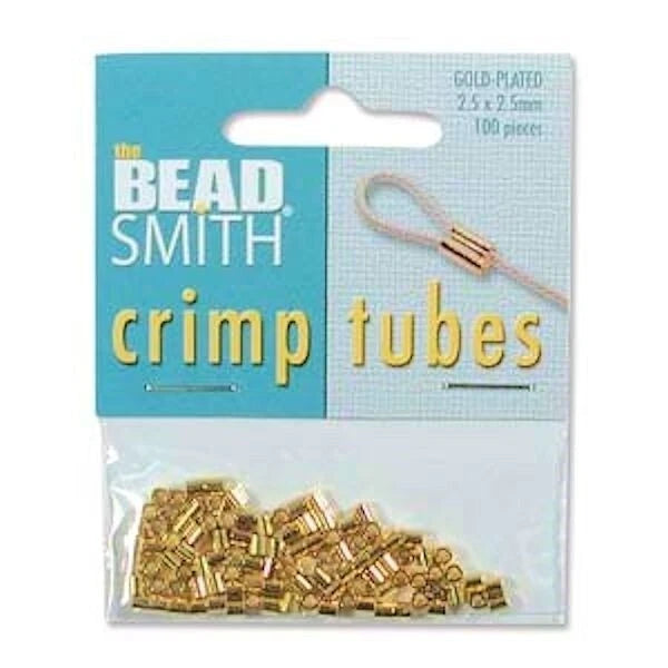Gold Plated Crimp Tube Beads 2.5x2.5mm 1.3mm ID – 100 pcs