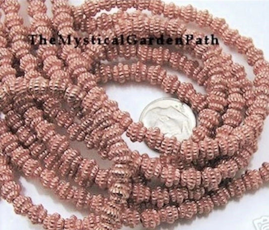 Copper Plated Pewter Ribbed Beads, 5x6mm, 1 Strand (approx. 70)