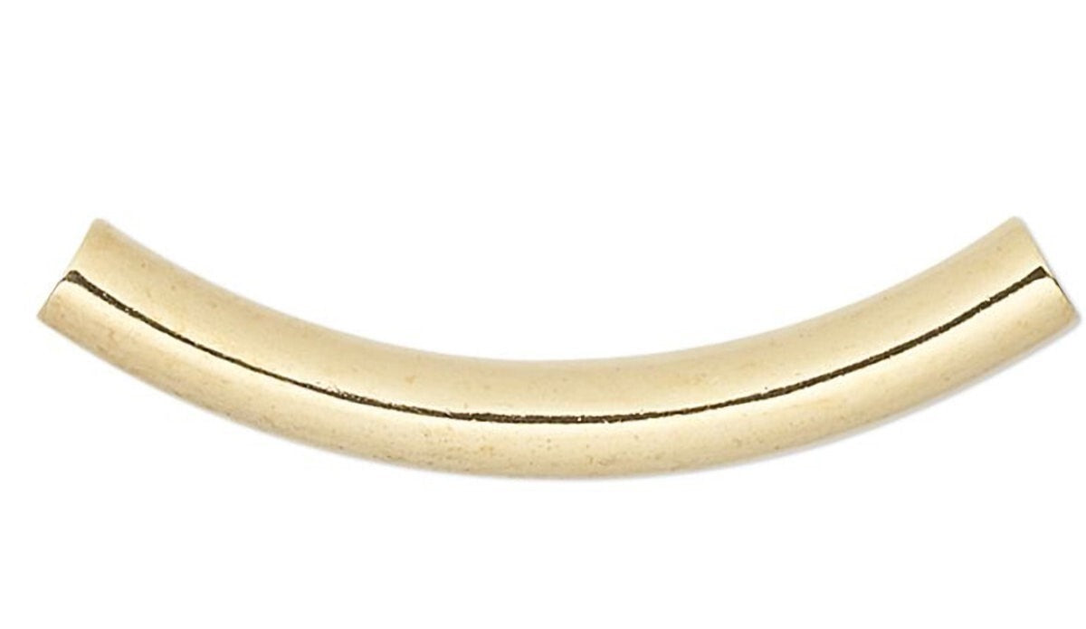Gold Plated Brass Curved Tube Beads 26x3.2mm, 10 pcs
