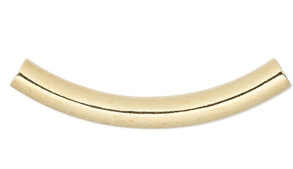 Gold Plated Brass Curved Tube Beads 26x3.2mm, 10 pcs