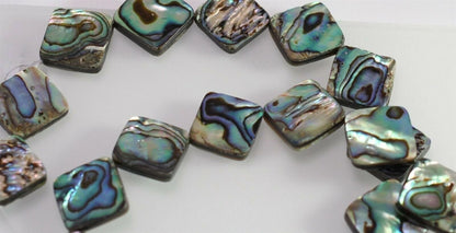 Iridescent Paua Shell Flat Diamond Beads, 14x14mm, 1 Strand (approx. 22)