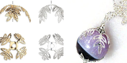 Gold or Silver Filigree Leaf Bead Caps 15x10mm
