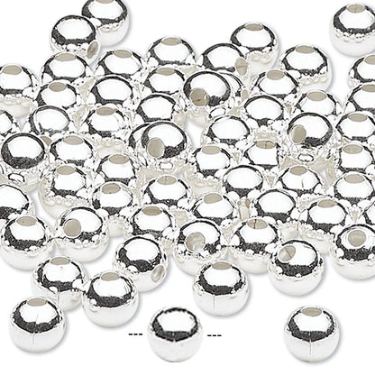 Silver-Plated Brass Smooth Round Spacer Beads, 5mm