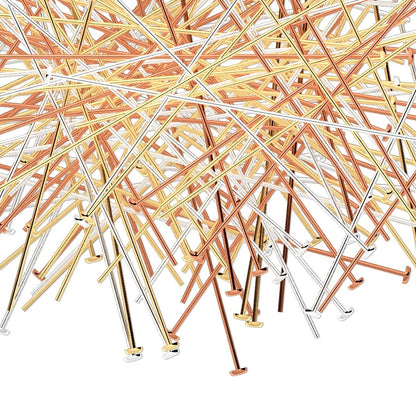 Head Pin Mix, Gold, Silver & Copper Plated Brass, 24 Gauge, 2 inch, 144 pcs