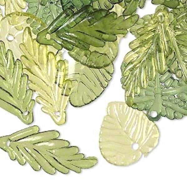 Acrylic Leaf Charm Mix, Assorted Sizes, Green or Autumn Colors, 1/8 lb