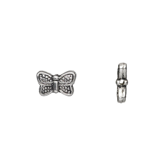 Antiqued Silver Pewter Double-Sided Butterfly Beads 10x6mm 0.9mm Hole (50 pc)
