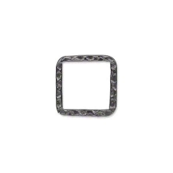 Gunmetal Steel Hammered Square Links, 16x16mm, Double-Sided, 10 pcs