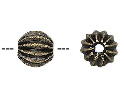 Antiqued Gold Plated Brass Fluted Round Beads, 5.5x5mm, 20 pcs