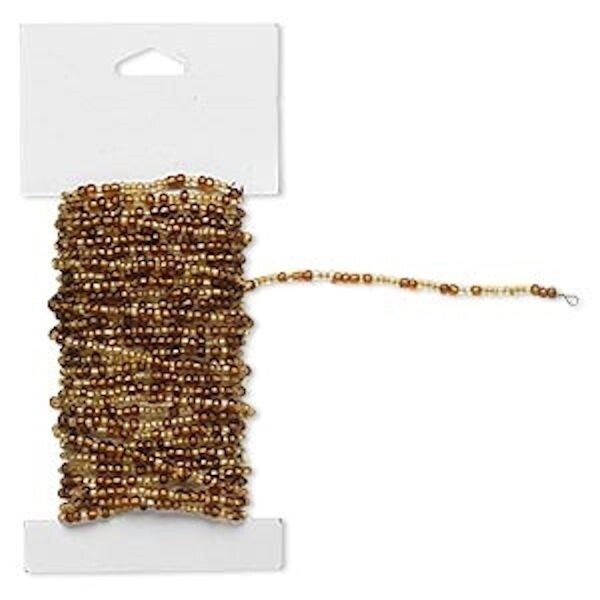 Beaded Wire, Pre-Strung Glass Seed Beads on Brass Wire, 15 Feet