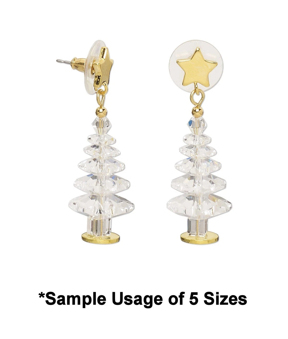 Pair of earrings with star and tree design on a white background