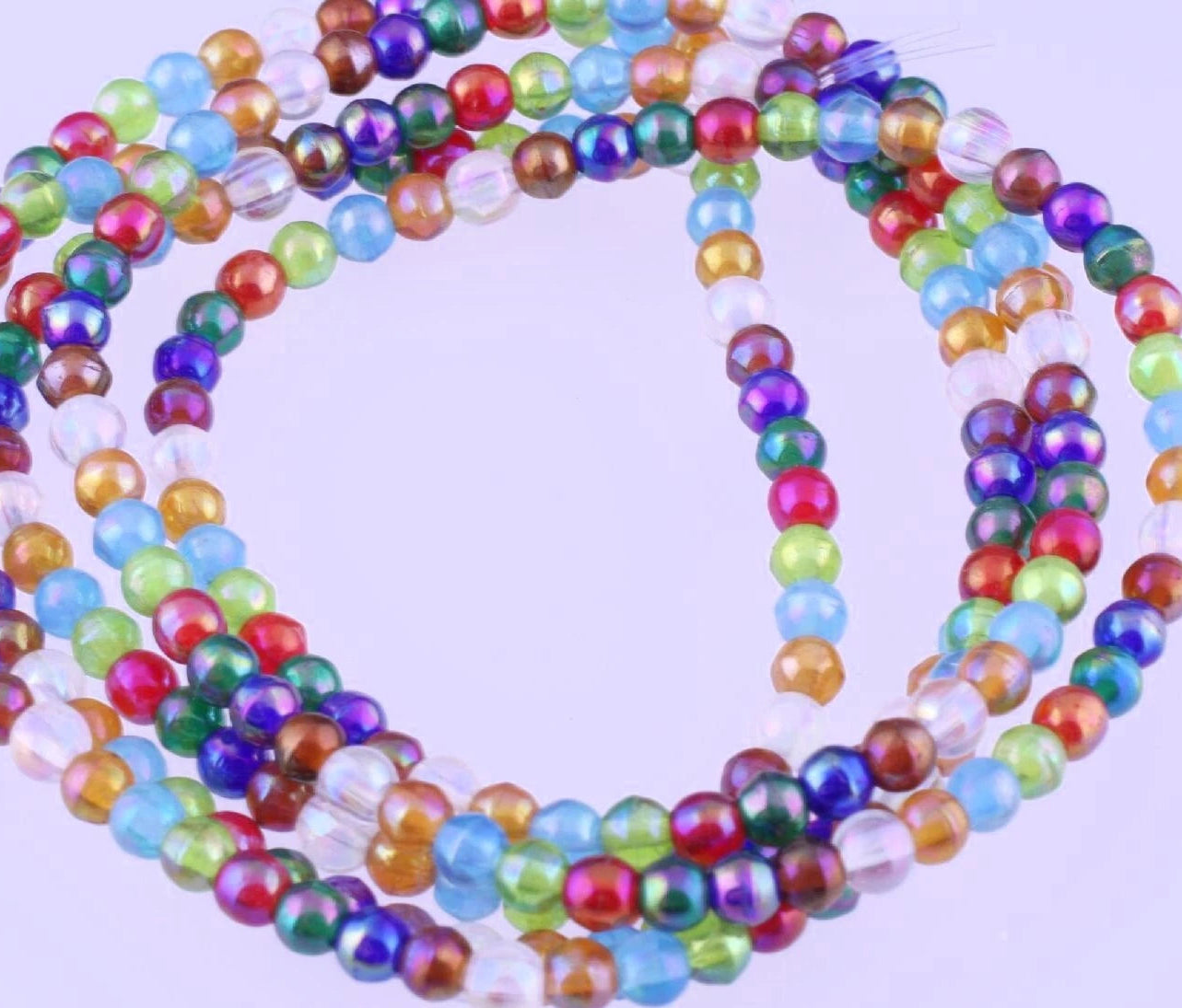 Pressed Glass Assorted Rainbow Round Beads, 4mm, 1 Strand (approx. 252)