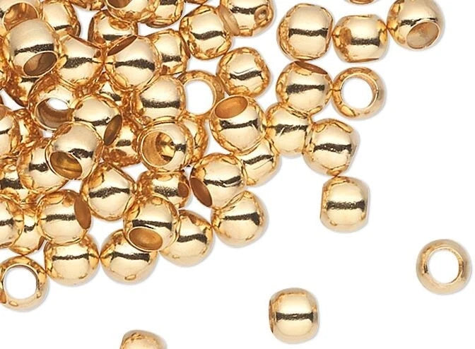 Gold Plated Brass Smooth Micro Round Spacer Beads, 3mm, 100 pcs