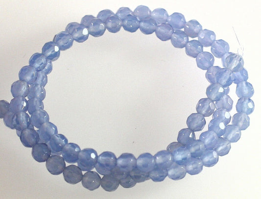 Beads, Light Blue Onyx B Grade 4mm Hand-Cut Faceted Round, 1 Strand (approx. 96-100 pcs)