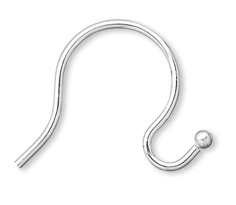Silver Plated Brass 10mm French Hook Ear Wires with 1mm Ball, 100 pcs