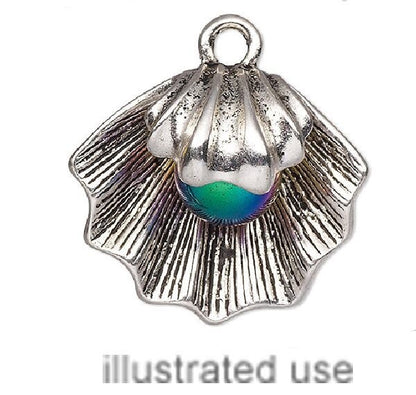 Antiqued Silver Plated Pewter 3D Clam Shell Charm 27.5x25mm (1 pc)