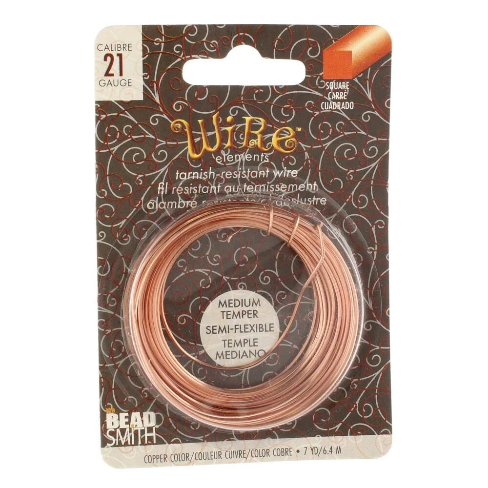 Beadsmith Copper Square Non-Tarnish Wire, 21 Gauge (0.72mm), 7 Yards