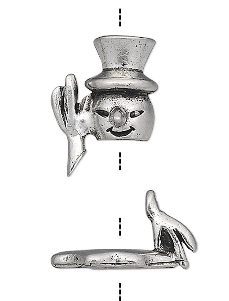 Pewter Snowman Bead Hugger Caps, Antiqued Silver, 23x13.5mm, 2 Sets