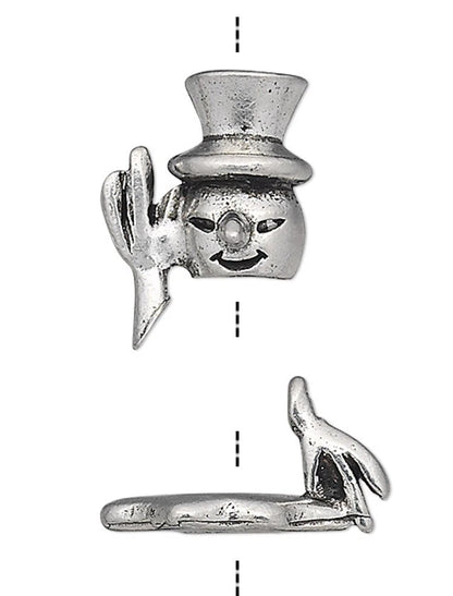 Pewter Snowman Bead Hugger Caps, Antiqued Silver, 23x13.5mm, 2 Sets