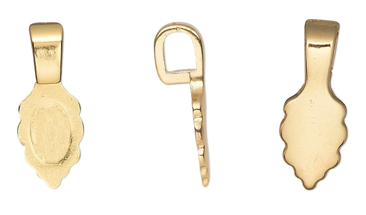 Aanraku Small 18KT Gold Plated Glue-On Leaf Bail, 16x6.5mm, 25 pcs