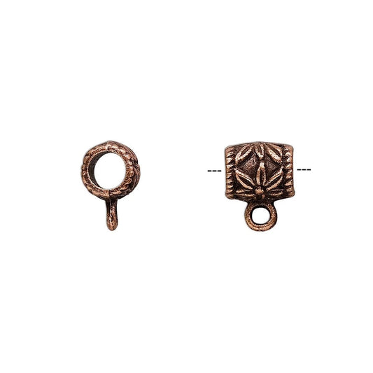 Antiqued Copper Pewter Flower Tube Hanger Bail Beads, 10x8mm, 20 pcs