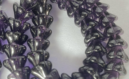 Tanzanite Purple Czech Glass Bell Flower Beads 8x6mm, 50 pcs