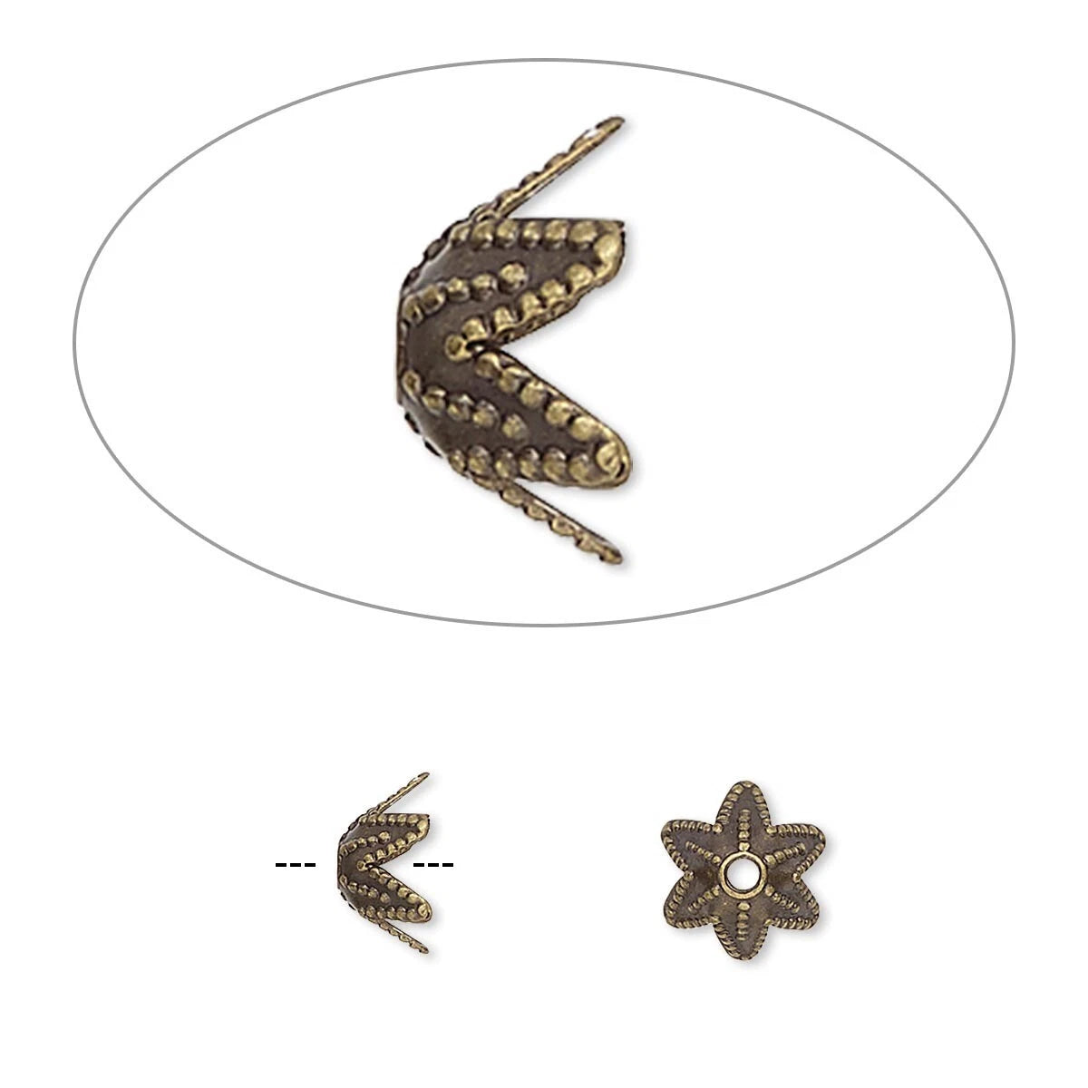 Antiqued Gold Plated Brass 6-Pointed Star Bead Caps, 7x4mm, 100 pcs
