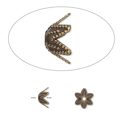 Antiqued Gold Plated Brass 6-Pointed Star Bead Caps, 7x4mm, 100 pcs