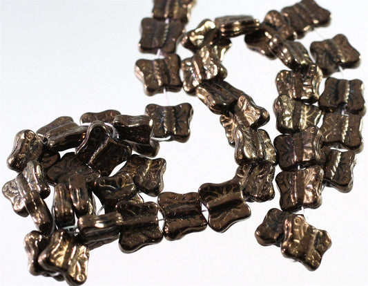 Czech Pressed Glass Metallic Copper Butterfly Beads, 11x9mm, 1 Strand (approx. 45–48)