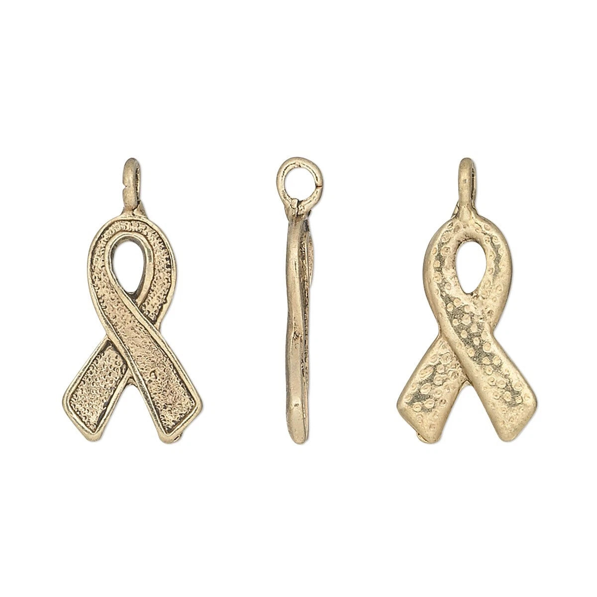 Antiqued Gold Plated Pewter Awareness Ribbon Charms, 17x10mm - 20 pcs