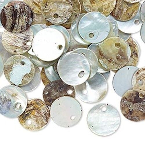 Mussel Shell 10mm Round Coin Drop Charms, 100 pcs