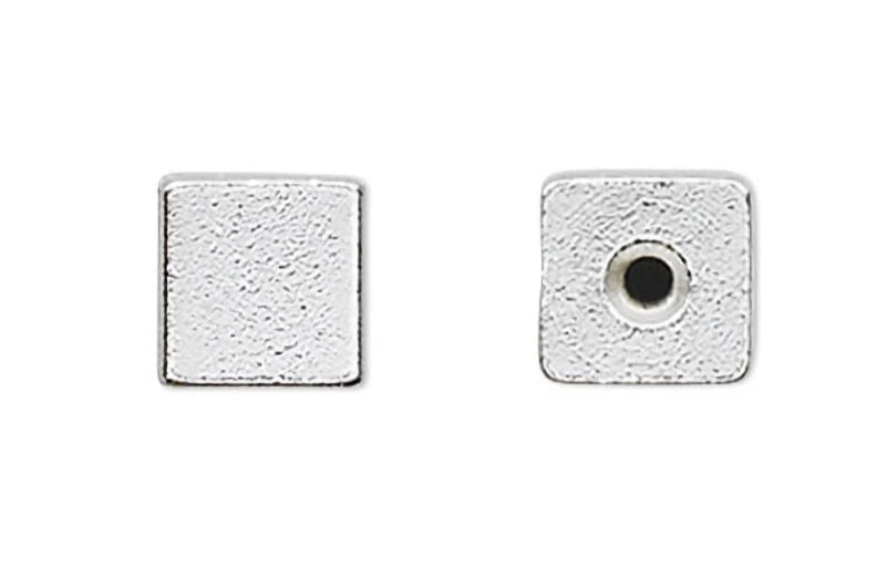 Silver Plated Brass Cube Memory Wire End Beads, 4x4mm, 12 pcs