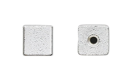 Silver Plated Brass Cube Memory Wire End Beads, 4x4mm, 12 pcs