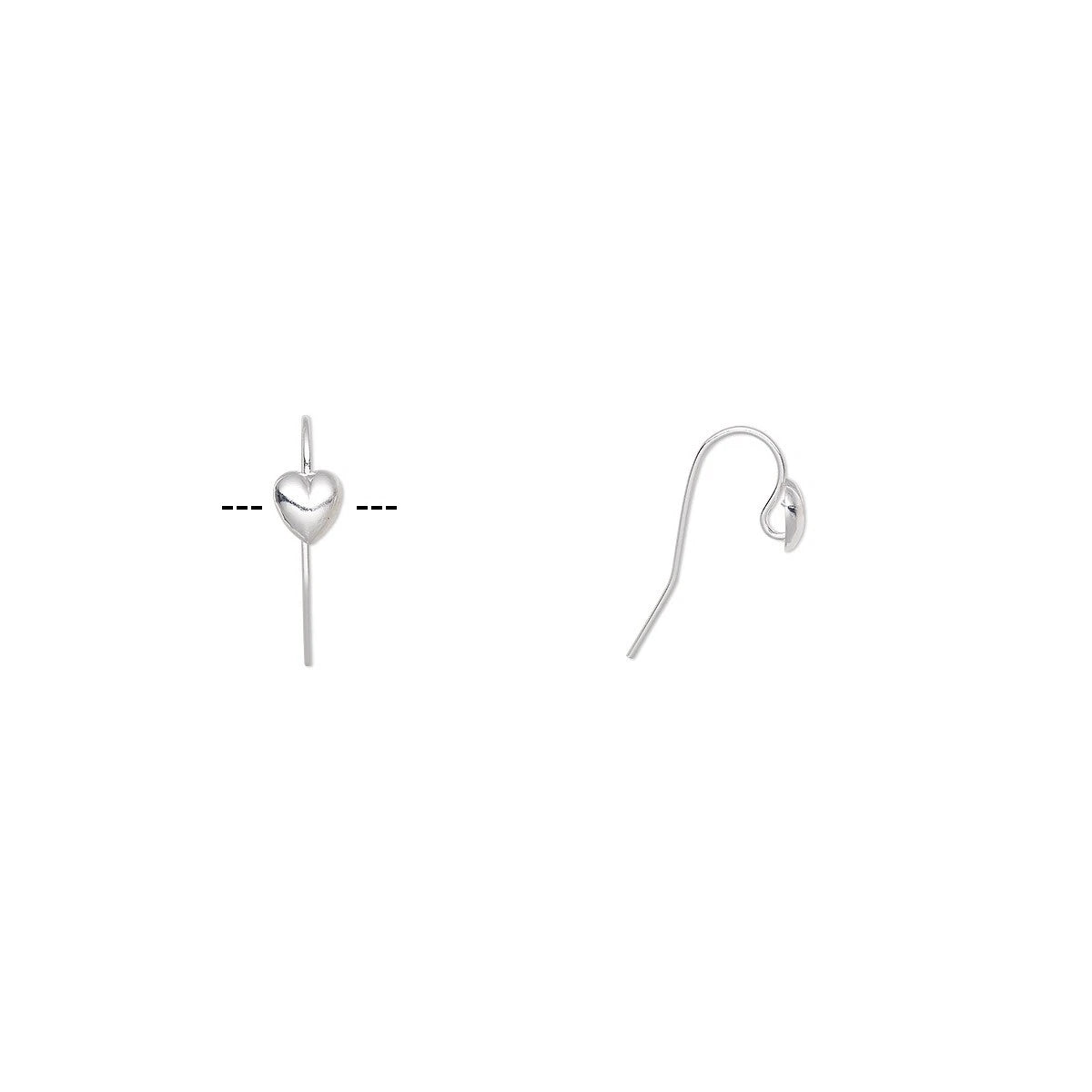 Silver Plated Brass Heart Fishhook Ear Wires, 10.5mm, 10 pcs (5 pairs)