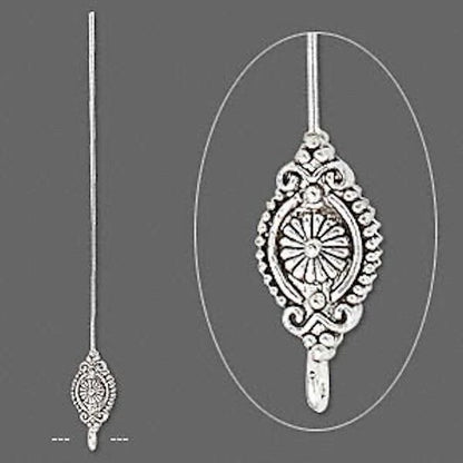 Antiqued Silver Pewter Head Pins with Loop, 17x10mm Head, 3-3.5 inch, 18 Gauge, 4 pcs