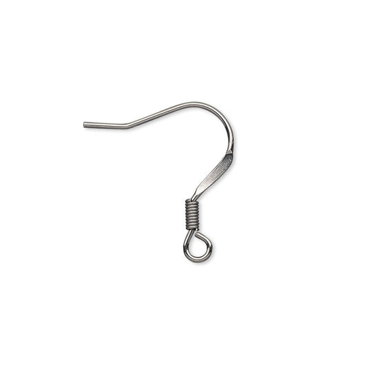 Stainless Steel 316L Fishhook Ear Wires 16mm 21 Gauge 3mm Coil 4mm Loop (100 pc)
