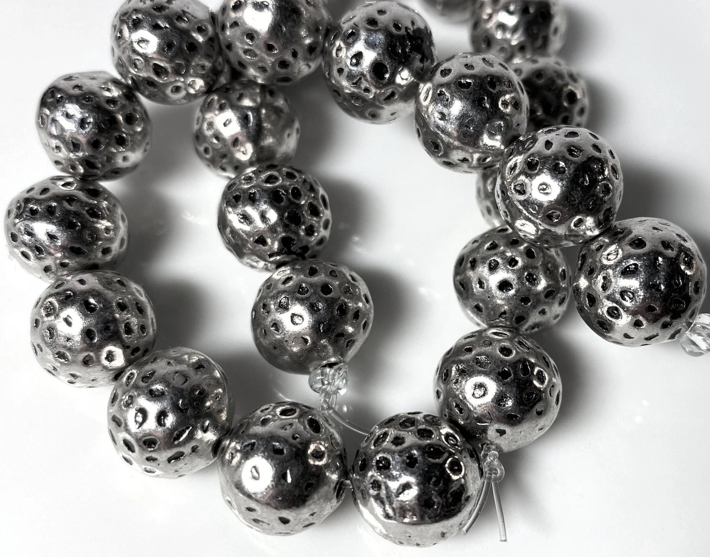 Antiqued Silver Plated Brass Hammered Round Beads, 13mm, 1 Strand (approx. 22-24)