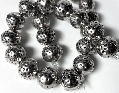 Antiqued Silver Plated Brass Hammered Round Beads, 13mm, 1 Strand (approx. 22-24)