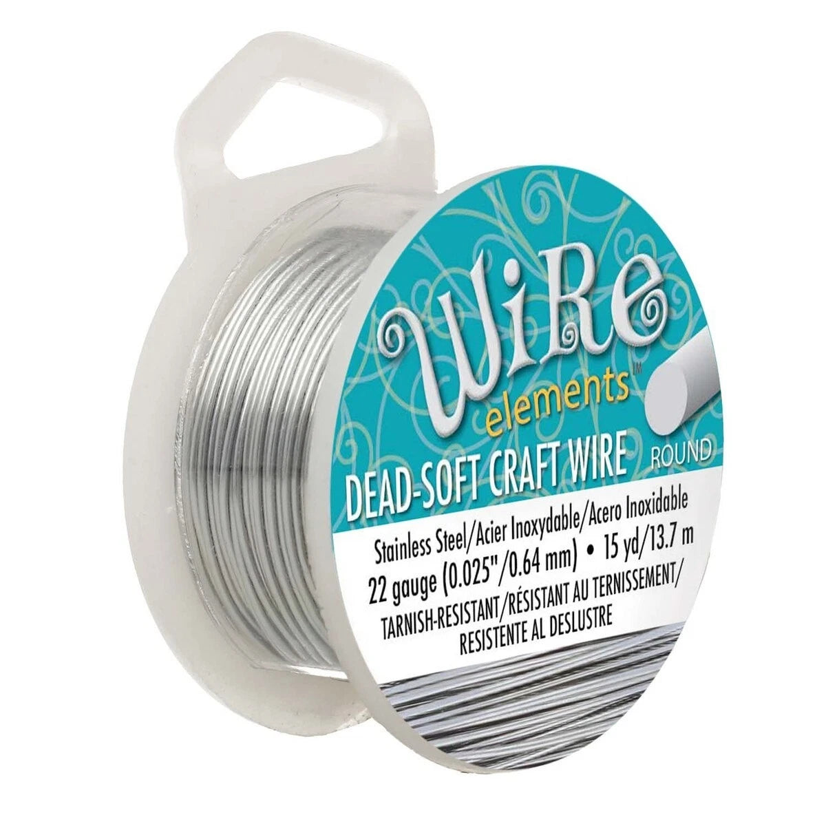 Beadsmith Silver Stainless Steel Round Wrapping Wire, 22 Gauge (0.64mm), 15 yd