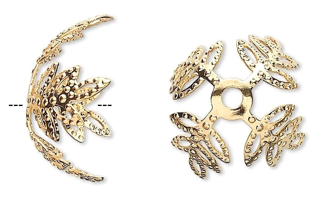 Gold or Silver Filigree Leaf Bead Caps 15x10mm