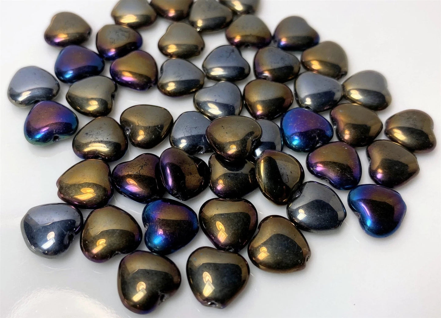 Czech Pressed Glass Iris Brown Heart Beads, 10x9.5mm, 1 Strand (approx. 45)