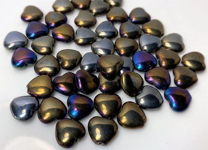 Czech Pressed Glass Iris Brown Heart Beads, 10x9.5mm, 1 Strand (approx. 45)