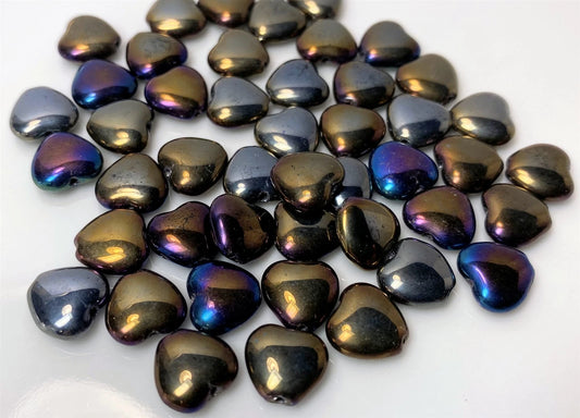 Czech Pressed Glass Iris Brown Heart Beads, 10x9.5mm, 1 Strand (approx. 45)