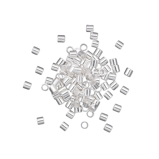 Sterling Silver Lightweight Cut Tube Crimp Beads, 2x2mm, 100 pcs