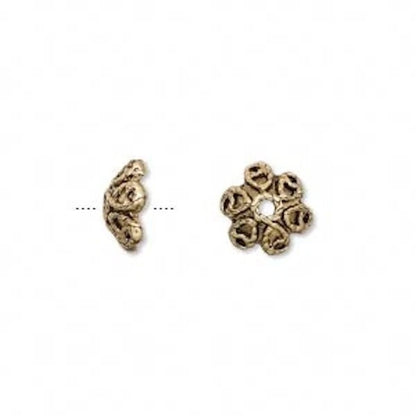 Antiqued Gold Plated Brass Round Flower Bead Caps, 9.5x4.5mm, 24 pcs