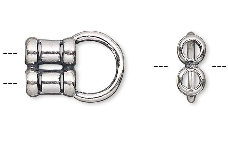Antiqued Sterling Silver Crimp Tube Ends with Loop, 11x6mm, 2-Strand, 2 pcs