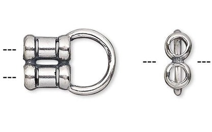 Antiqued Sterling Silver Crimp Tube Ends with Loop, 11x6mm, 2-Strand, 2 pcs