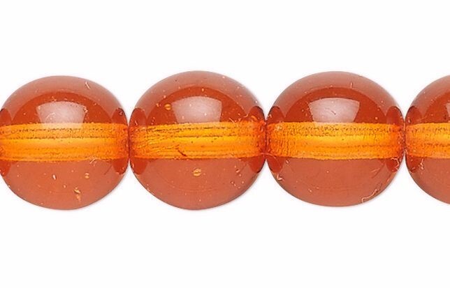 Czech Glass Druk Round Beads 6mm Transparent Orange – 1 Strand (Approx 67 pcs)