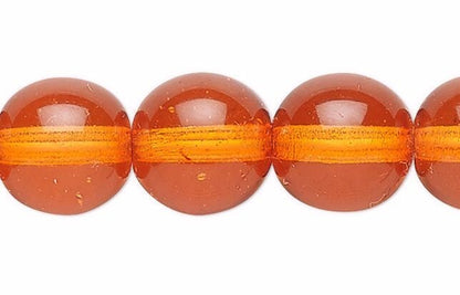 Czech Glass Druk Round Beads 6mm Transparent Orange – 1 Strand (Approx 67 pcs)