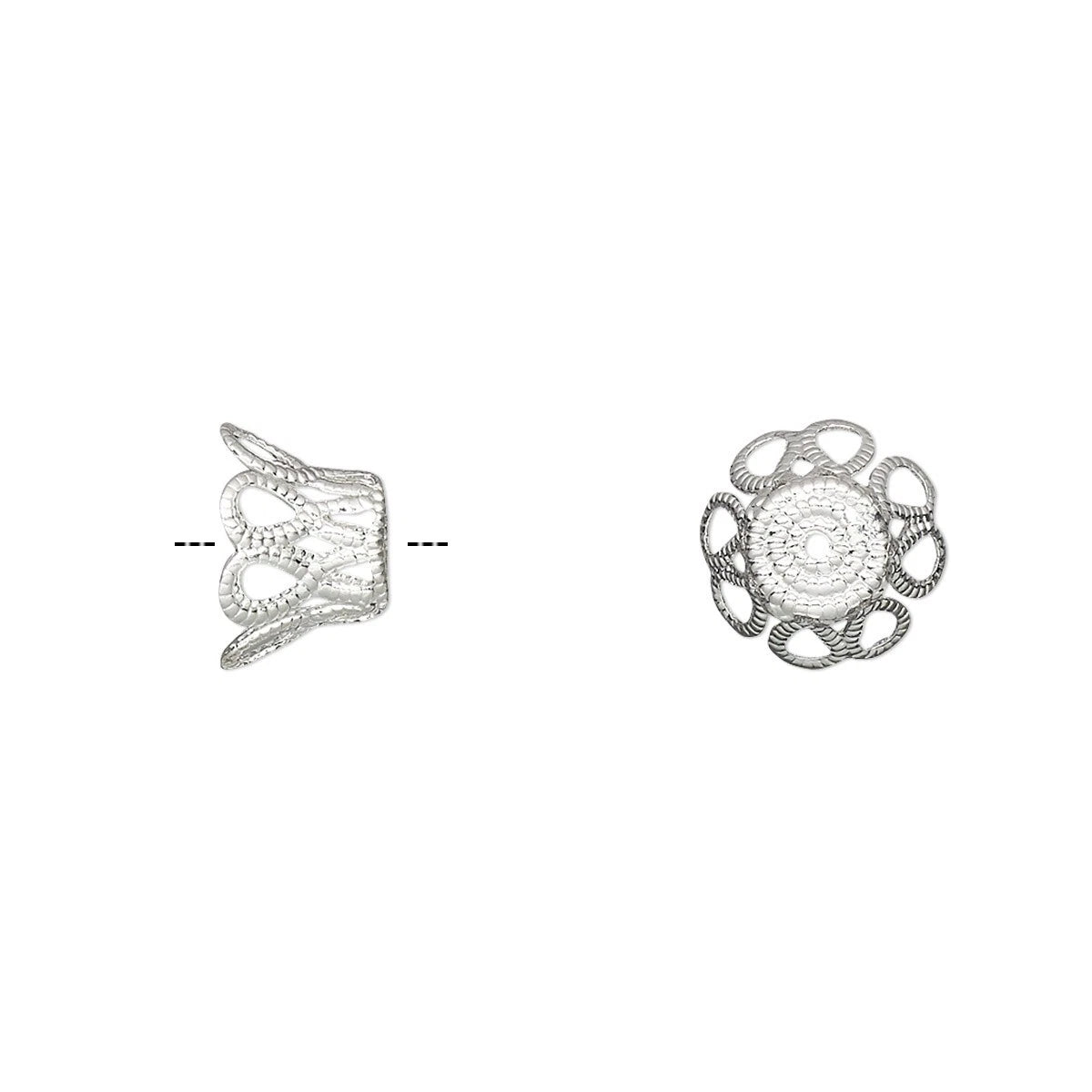 Silver Plated Brass Filigree Basket Bead Caps, 9x6mm, 100 pcs